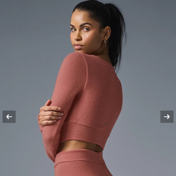 Alo Yoga Alolux Cropped Me Time Cardigan Sweater Top Button Down Soft Terracotta - Picture 2 of 11